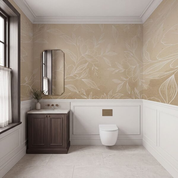 Fiori e foglie bianchi su uno sfondo beige Fiori e foglie bianchi su uno sfondo beige