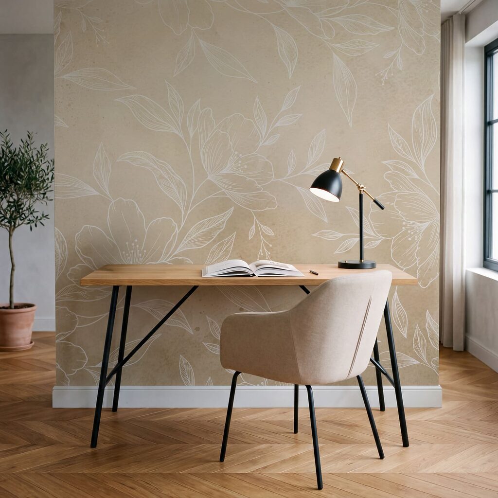 Fiori e foglie bianchi su uno sfondo beige Fiori e foglie bianchi su uno sfondo beige