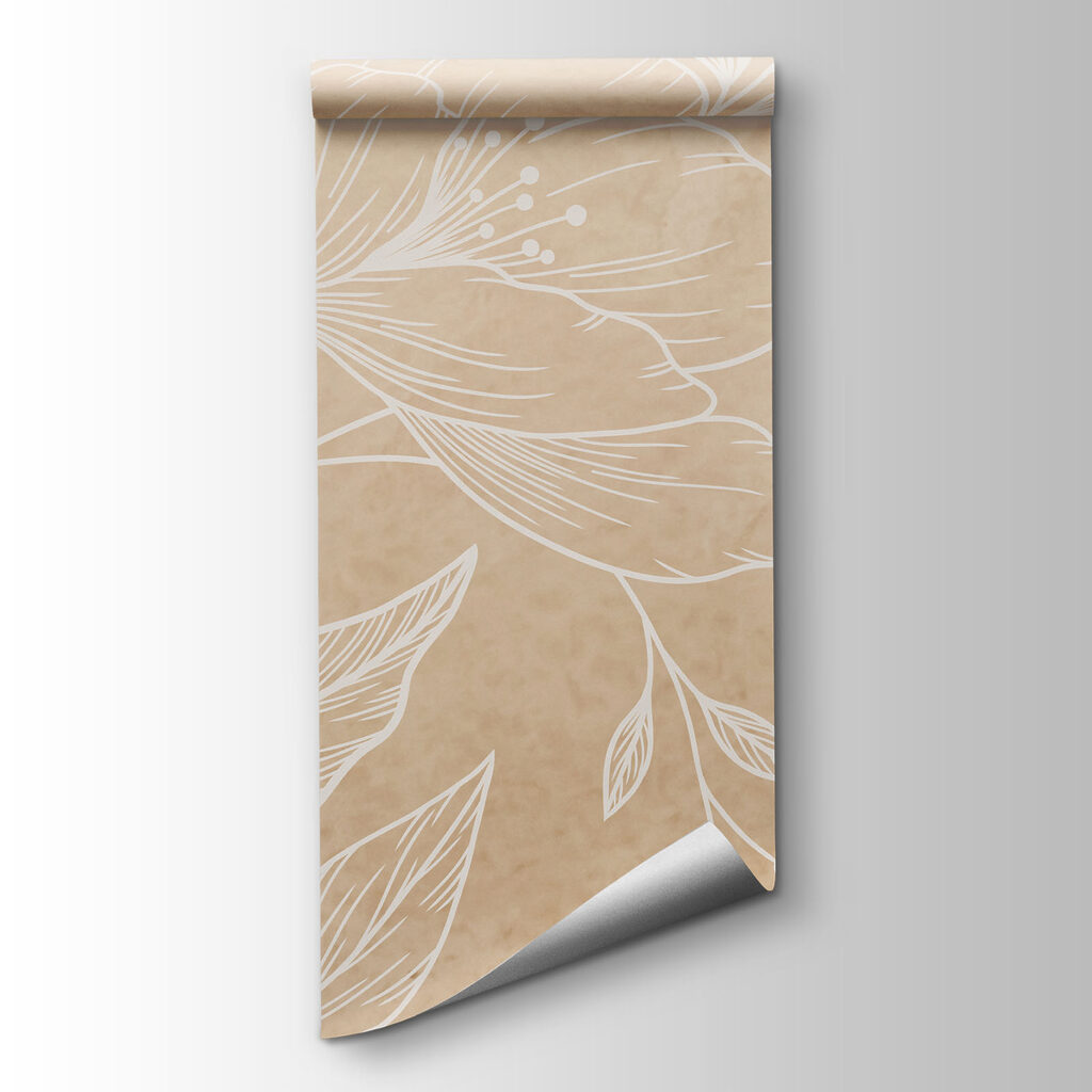 White flowers and leaves on a beige background White flowers and leaves on a beige background