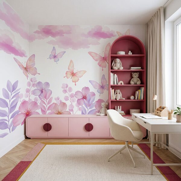 Fiori e farfalle rosa e viola