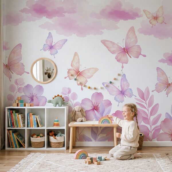 Fiori e farfalle rosa e viola