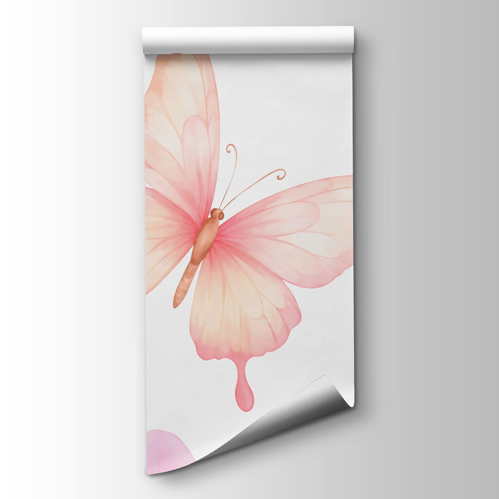 Pink and purple flowers and butterflies