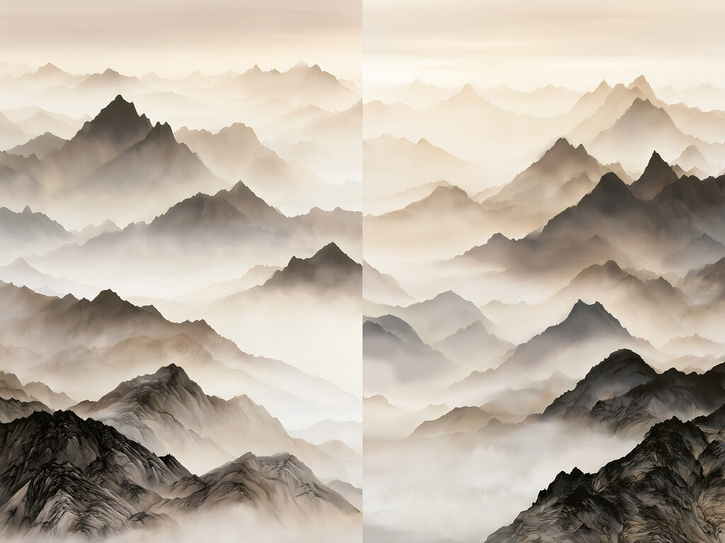 Collage of mountains with fog Collage of mountains with fog