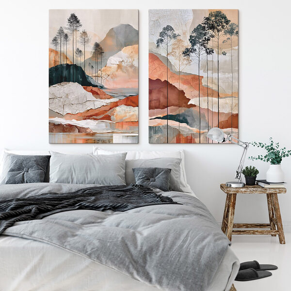 Painting of a landscape with trees and water Painting of a landscape with trees and water