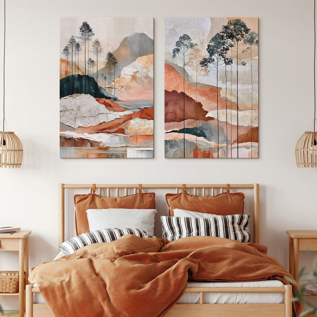 Painting of a landscape with trees and water Painting of a landscape with trees and water