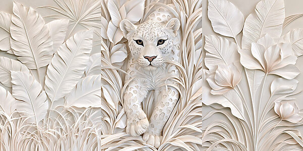 White tiger sculpture with leaves White tiger sculpture with leaves