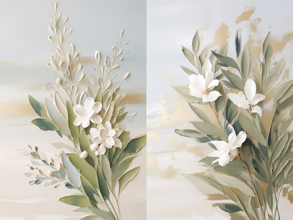 Painting of flowers and leaves Painting of flowers and leaves