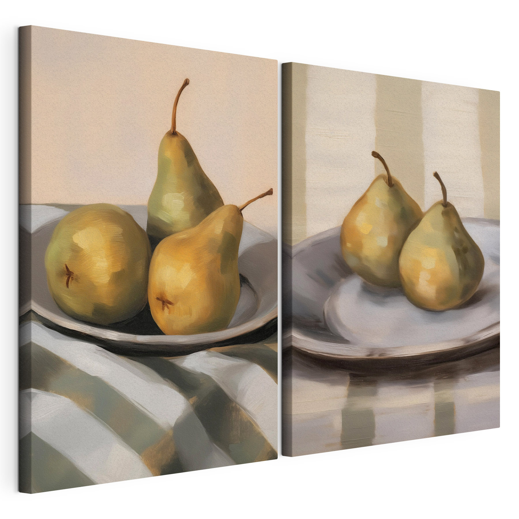 Comparison of a couple of pears on a plate