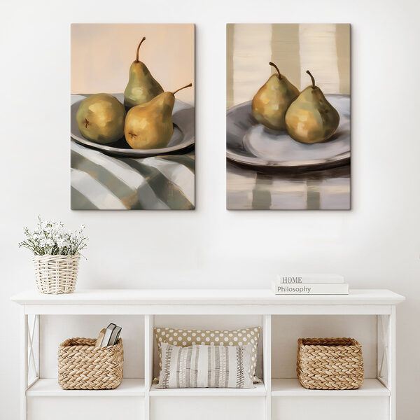 Comparison of a couple of pears on a plate