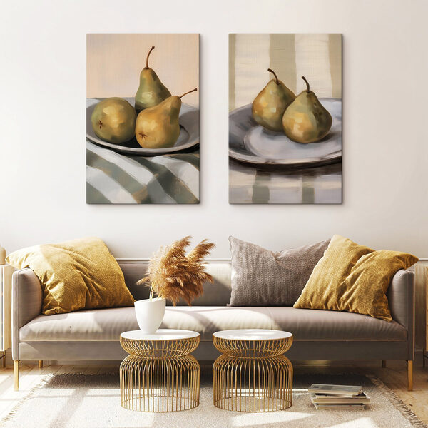 Comparison of a couple of pears on a plate