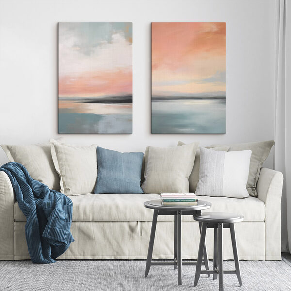 Painting of a sunset over a lake Painting of a sunset over a lake