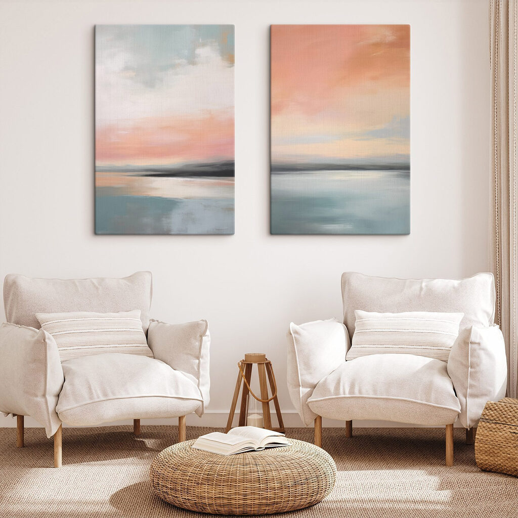 Painting of a sunset over a lake Painting of a sunset over a lake