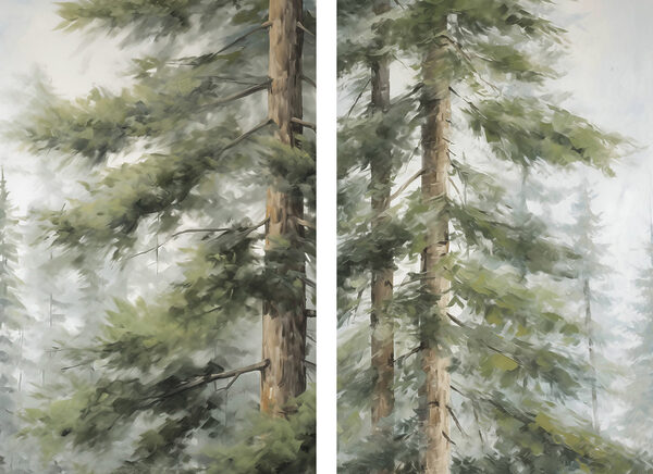 Painting of trees in the fog