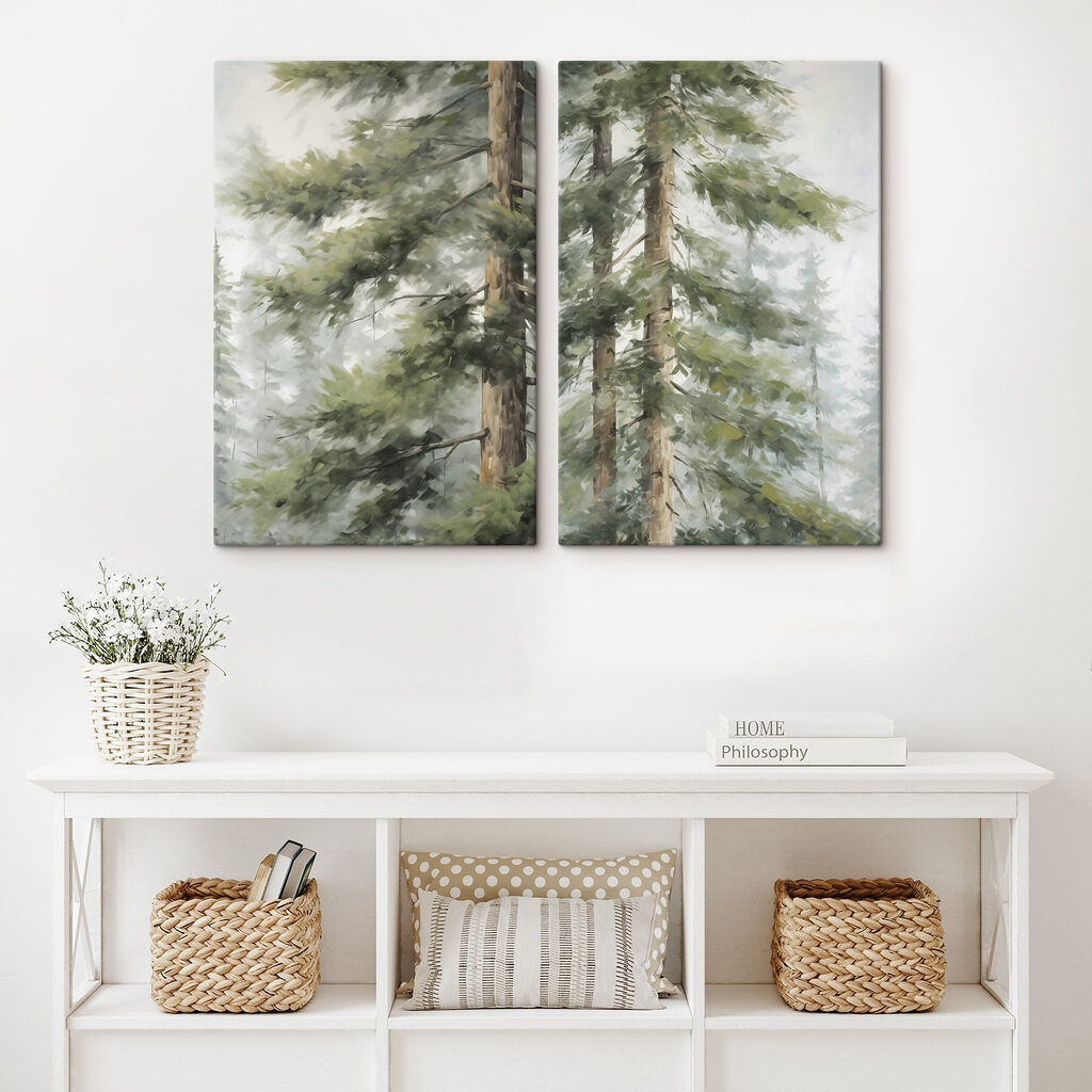 Painting of trees in the fog