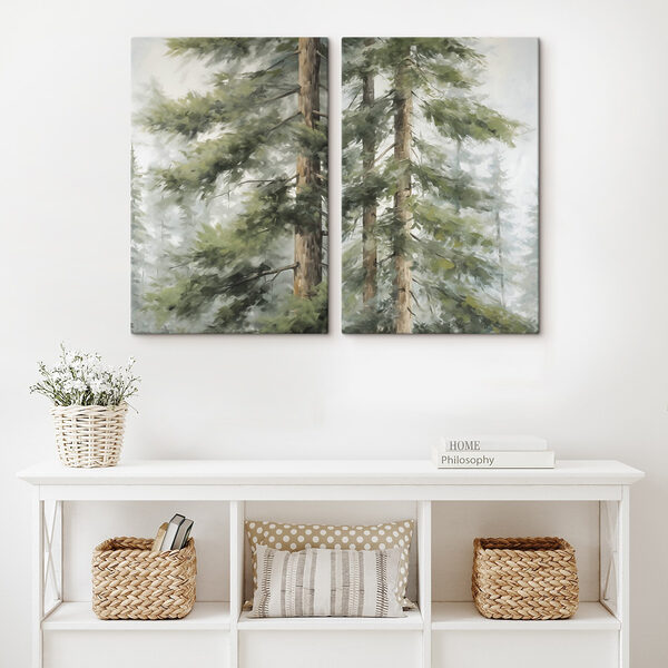 Painting of trees in the fog