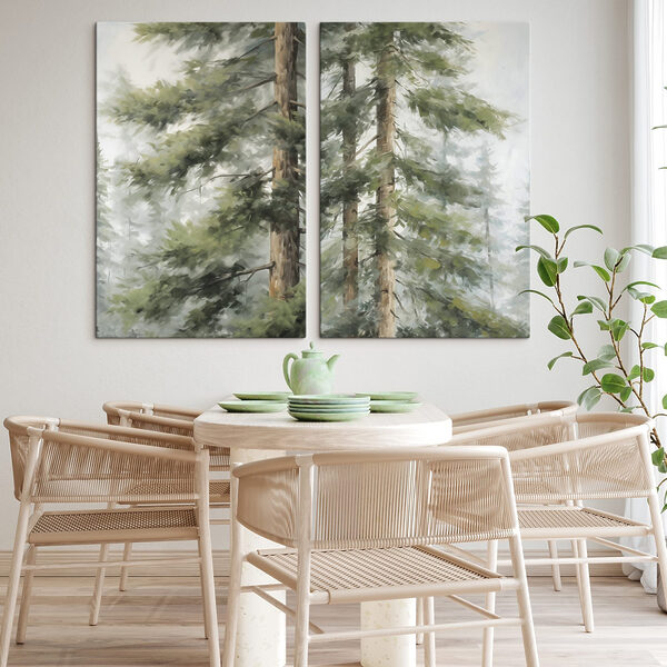 Painting of trees in the fog