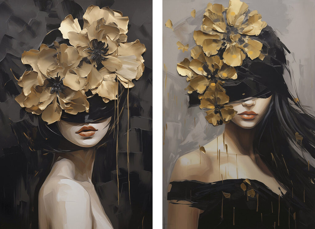 Painting of a woman with flowers on her head Painting of a woman with flowers on her head
