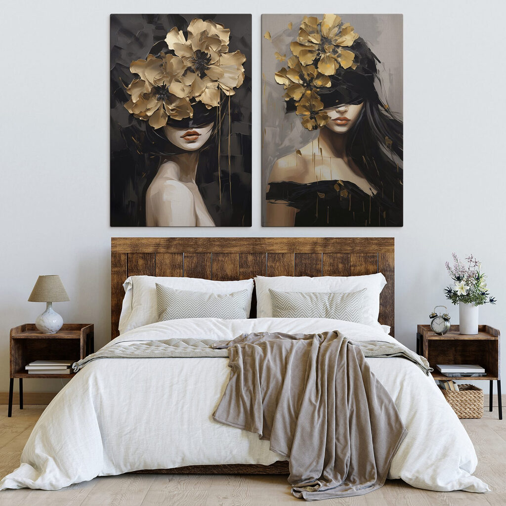 Painting of a woman with flowers on her head Painting of a woman with flowers on her head