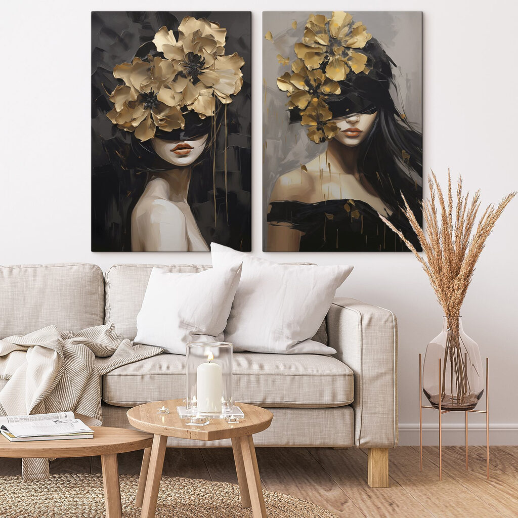 Painting of a woman with flowers on her head Painting of a woman with flowers on her head