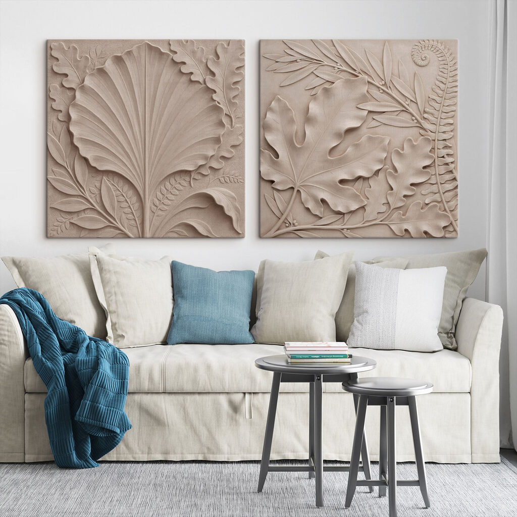 Stone carving of leaves and branches