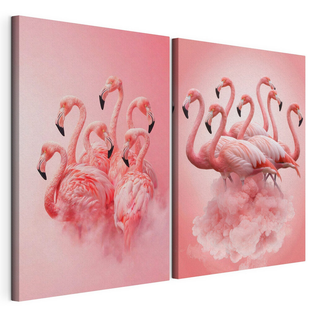 Group of flamingos in the clouds
