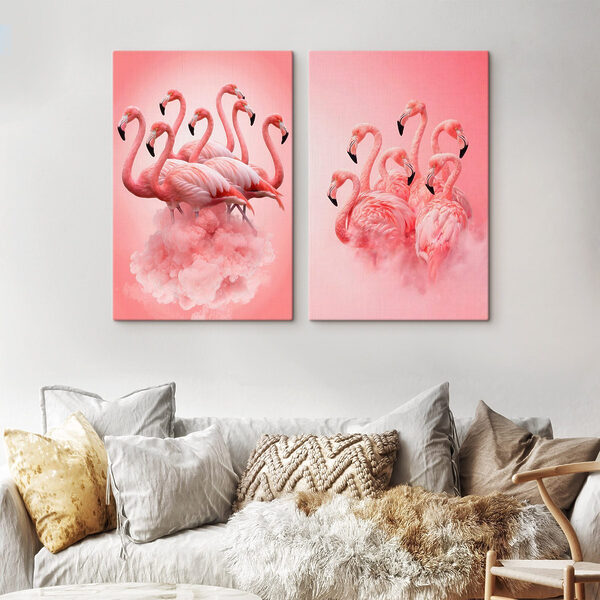 Group of flamingos in the clouds