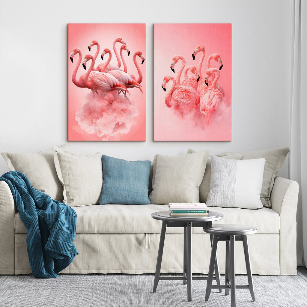 Group of flamingos in the clouds
