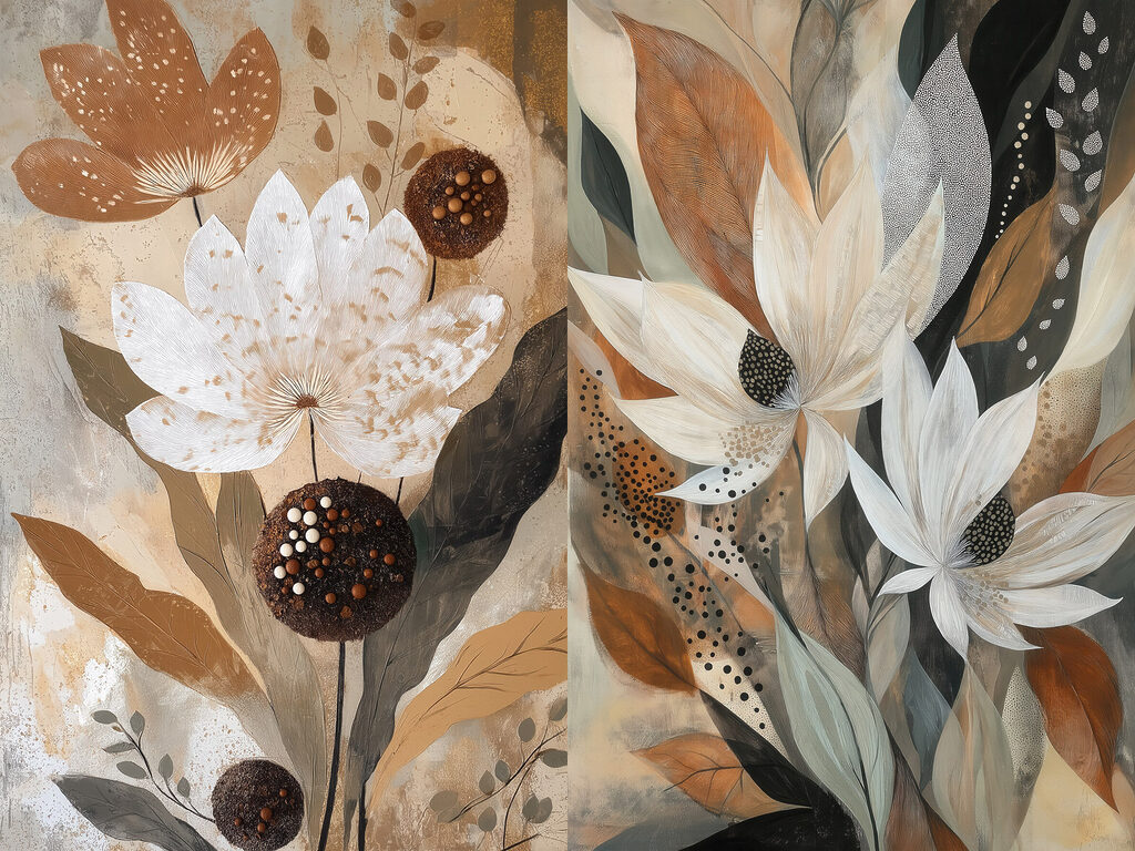 Painting of flowers and leaves Painting of flowers and leaves