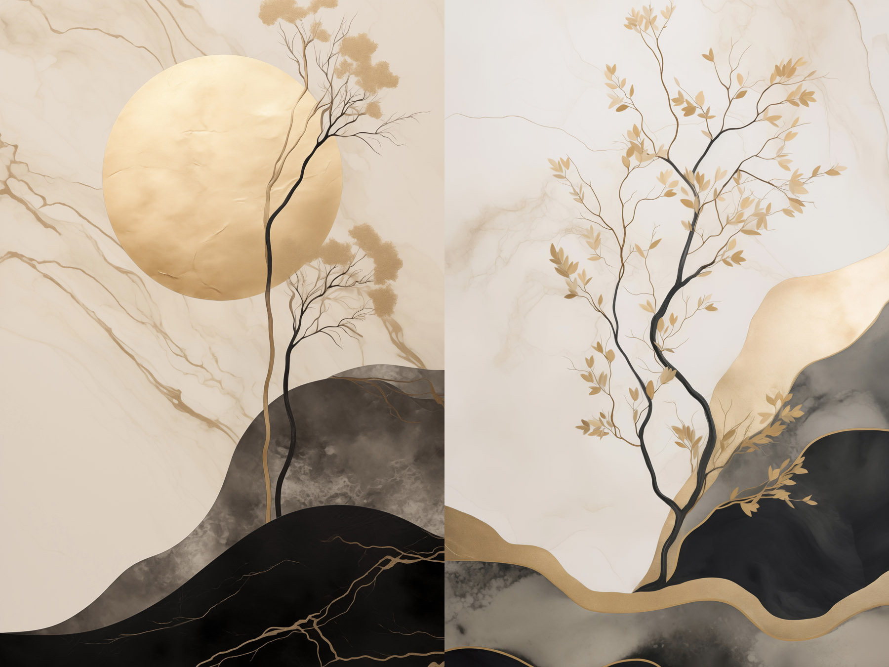 Painting of a tree and moon Painting of a tree and moon