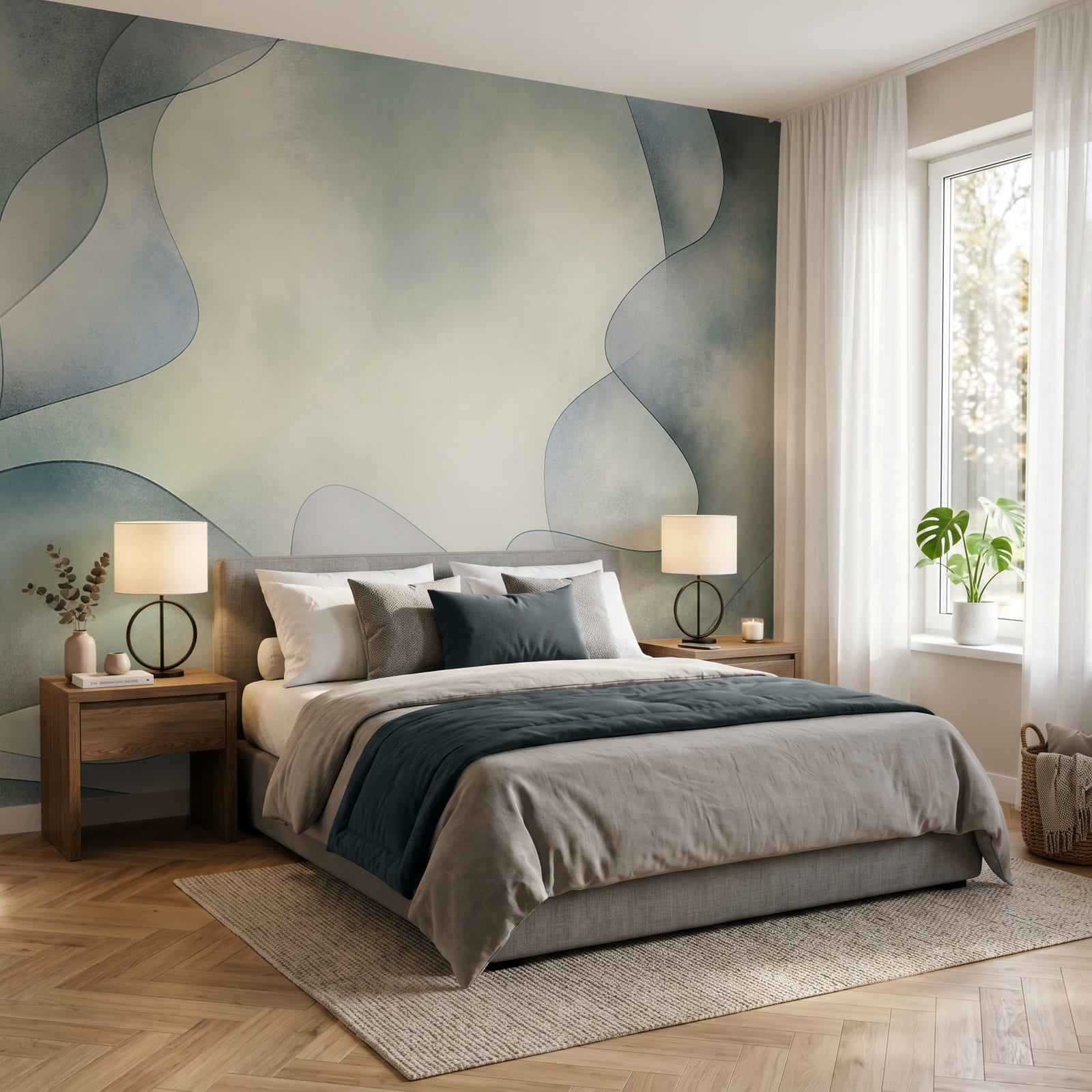 Sfondo bianco e blu con un motivo sinuoso