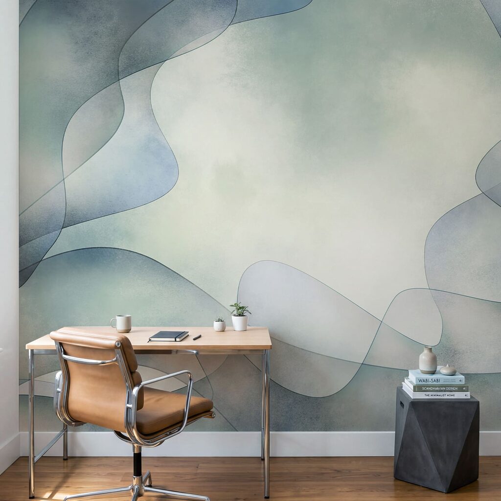Sfondo bianco e blu con un motivo sinuoso