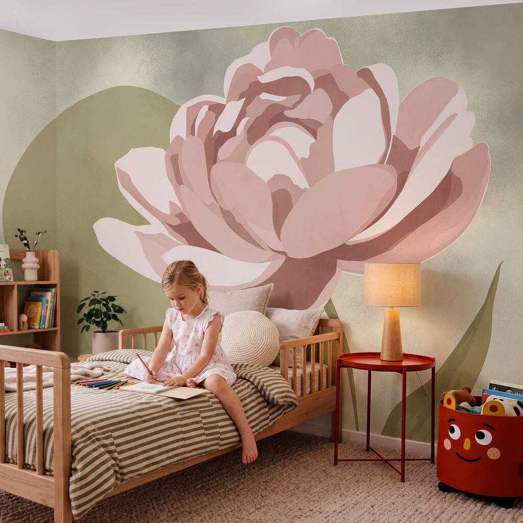 Fiore rosa con foglie verdi