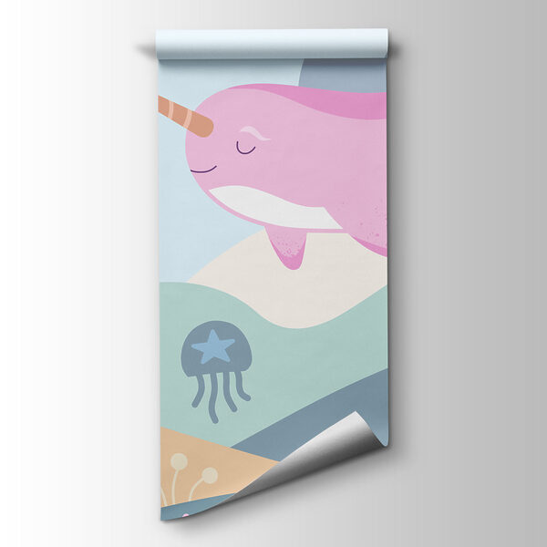 Carta da parati Vignetta raffigurante un narvalo che nuota nel mare (COD: t01053) Carta da parati Vignetta raffigurante un narvalo che nuota nel mare (COD: t01053)