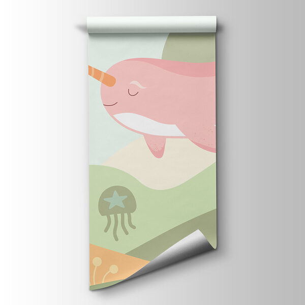 Carta da parati Vignetta raffigurante una balena che nuota nel mare (COD: t01053v1) Carta da parati Vignetta raffigurante una balena che nuota nel mare (COD: t01053v1)