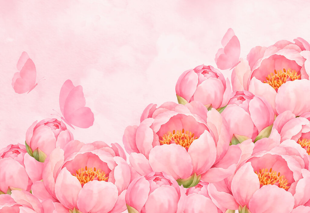 Carta da parati Fiori rosa con una farfalla (COD: t01101)