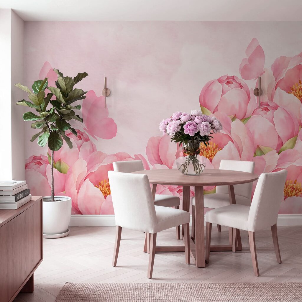 Carta da parati Fiori rosa con una farfalla (COD: t01101)