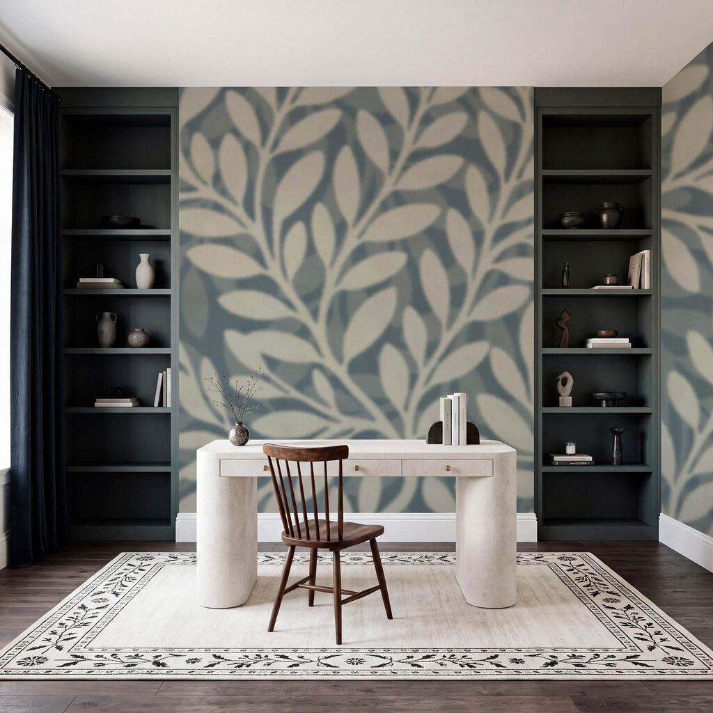 Carta da parati Motivo di foglie su sfondo grigio (COD: t01067) Carta da parati Motivo di foglie su sfondo grigio (COD: t01067)