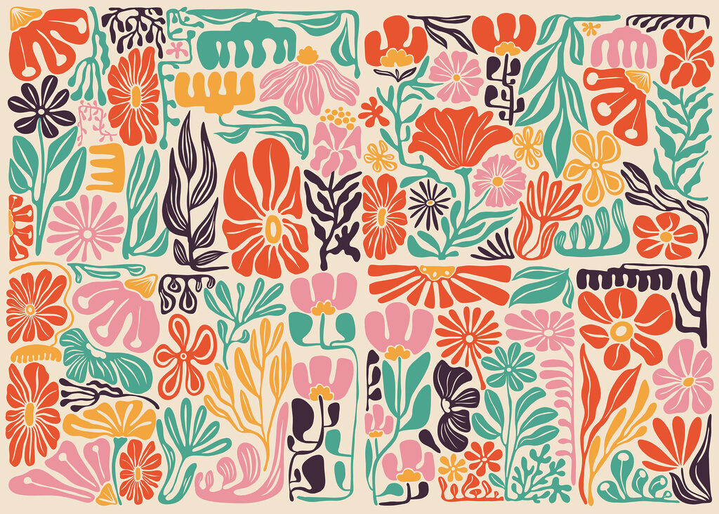 Carta da parati Composizione di fiori e foglie (COD: t01106) Carta da parati Composizione di fiori e foglie (COD: t01106)