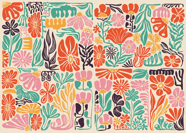 Carta da parati Composizione di fiori e foglie (COD: t01106) Carta da parati Composizione di fiori e foglie (COD: t01106)