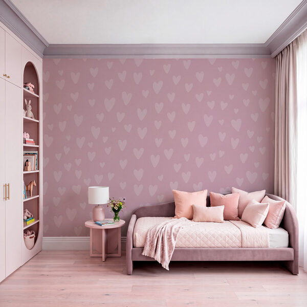 Carta da parati Sfondo rosa con cuori (COD: t01088)