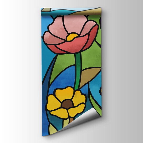 Carta da parati Vetrata con fiori e libellule (COD: t01120)