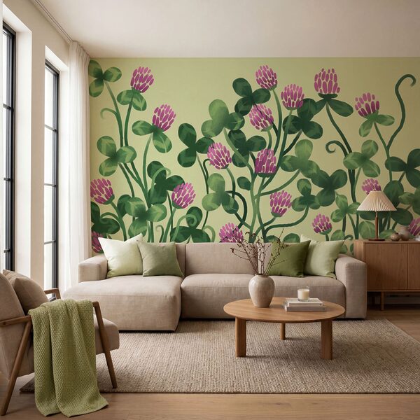Carta da parati - Fiori dai colori vivaci immersi in una vegetazione rigogliosa (COD: t01121)