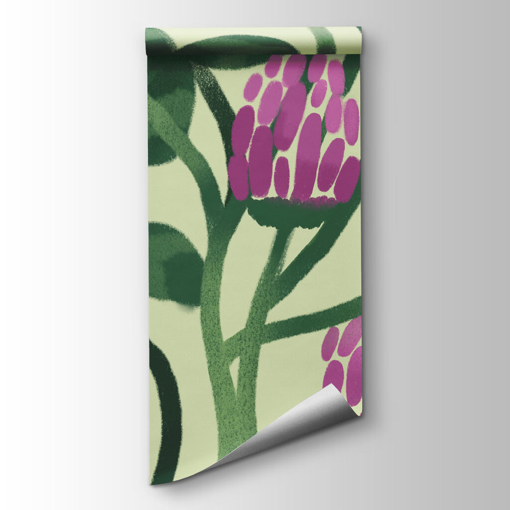 Carta da parati - Fiori dai colori vivaci immersi in una vegetazione rigogliosa (COD: t01121)
