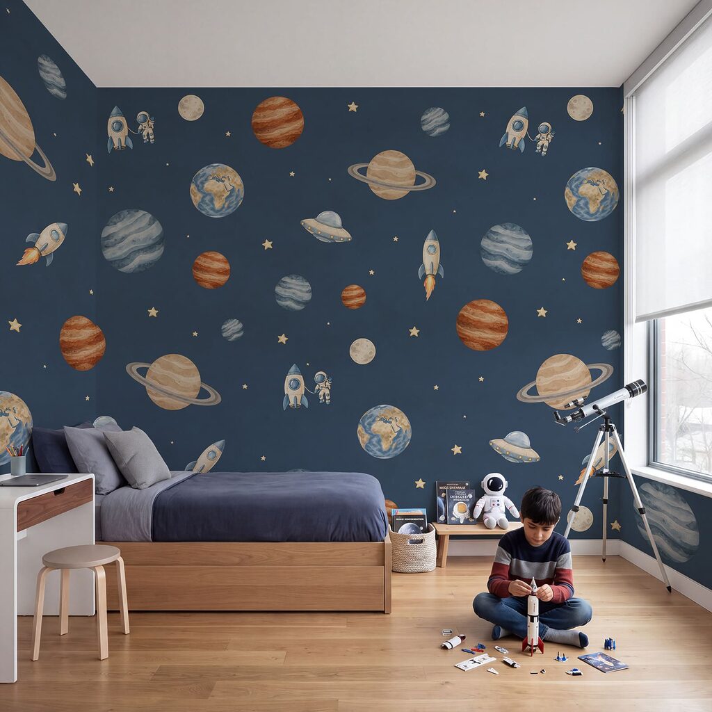 Carta da parati Un'avventura cosmica a tutta velocità (COD: t01128) Carta da parati Un'avventura cosmica a tutta velocità (COD: t01128)