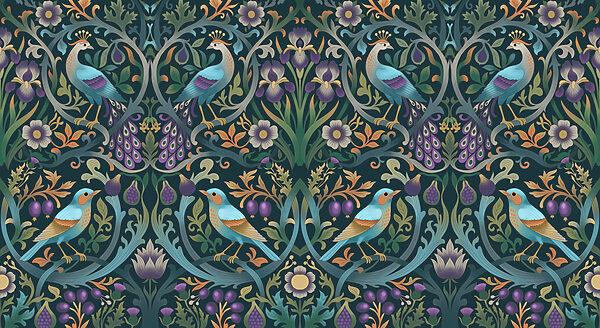 Carta da parati Motivo floreale colorato con uccelli e fiori (COD: t01166)
