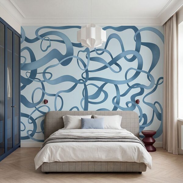 Carta da parati Linee blu a spirale su sfondo bianco (COD: t01168v1)
