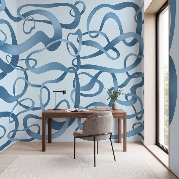Carta da parati Linee blu a spirale su sfondo bianco (COD: t01168v1)