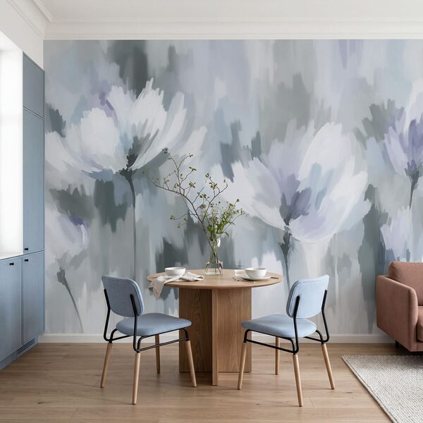 Carta da parati Dipinto di fiori in grigio e bianco (COD: t01189v2)