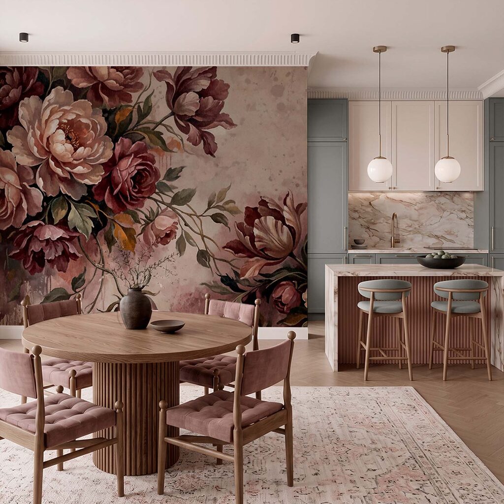 Carta da parati - Fiori eleganti dai colori tenui (COD: t01161)
